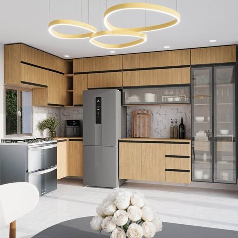 Cozinha Modulada 15 Peças 11 Aéreos 3 Balcões 1 Cristaleira Nara CabeCasa MadeiraOriginals Marrom/Avena