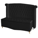 Ver imagem 1 de Kit Cabeceira de Cama Box e Calçadeira Baú Malibu King 195 Cm Suede Preto Eli Móveis