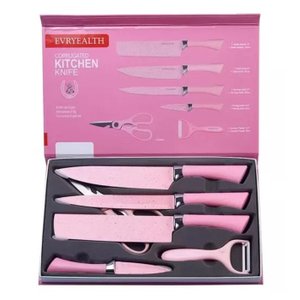 Kit 6 Facas Linha Chefe em Aço Inox Clink Cor Rosa Evdrtverh