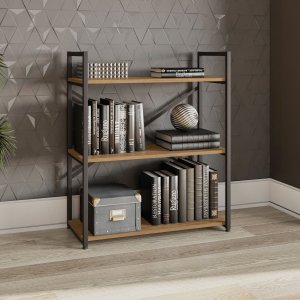Estante Estilo Industrial Metal e Madeira Organizador Baixa 85x72cm Freijó/preto Fosco