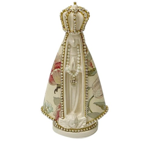 Escultura Nossa Sra Aparecida Decoupada Floral 14,5cm Renoir