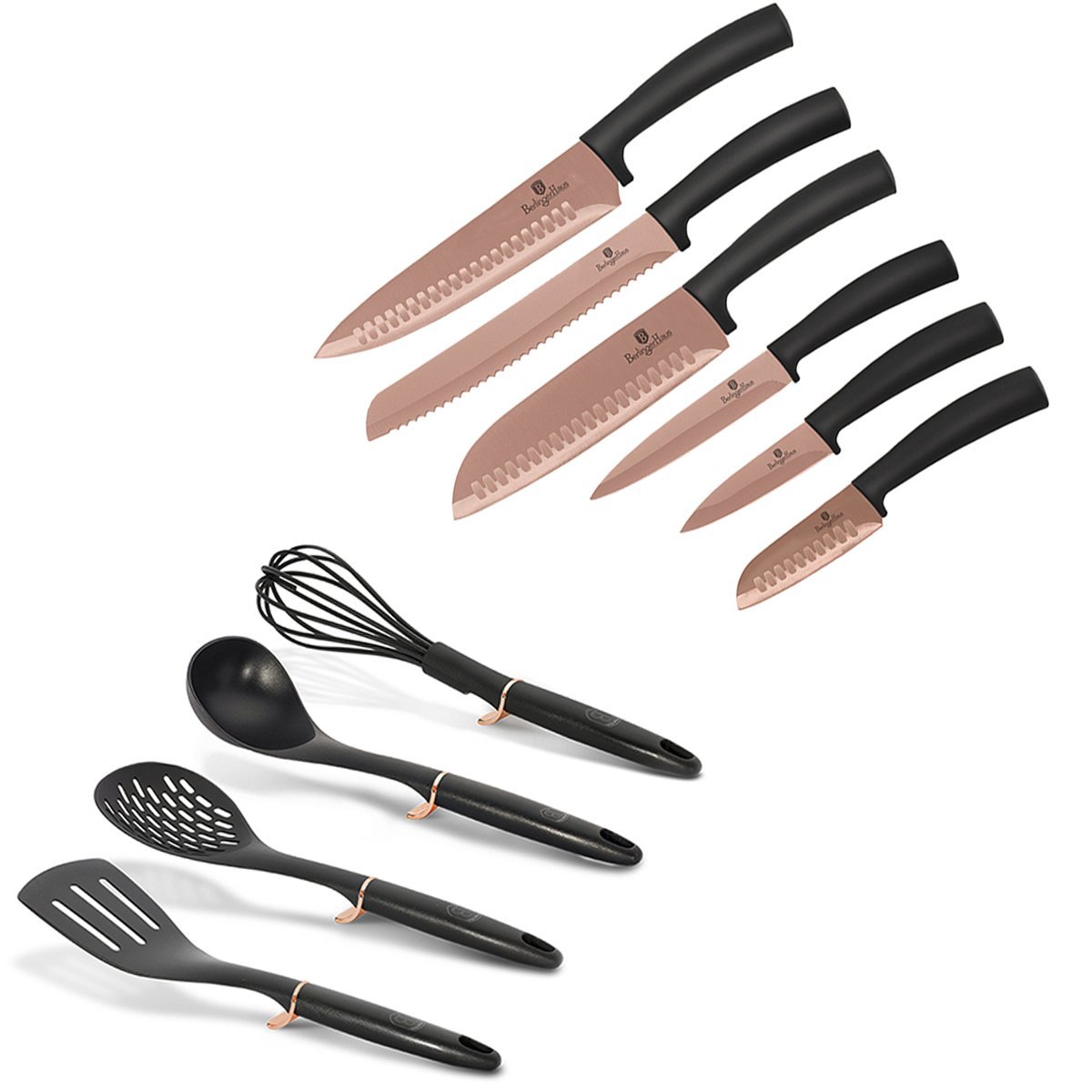 Kit Faqueiro Utensílios de Cozinha Facas Chef Santoku Descascar Escumadeira Espátula Fouet Colher - 1