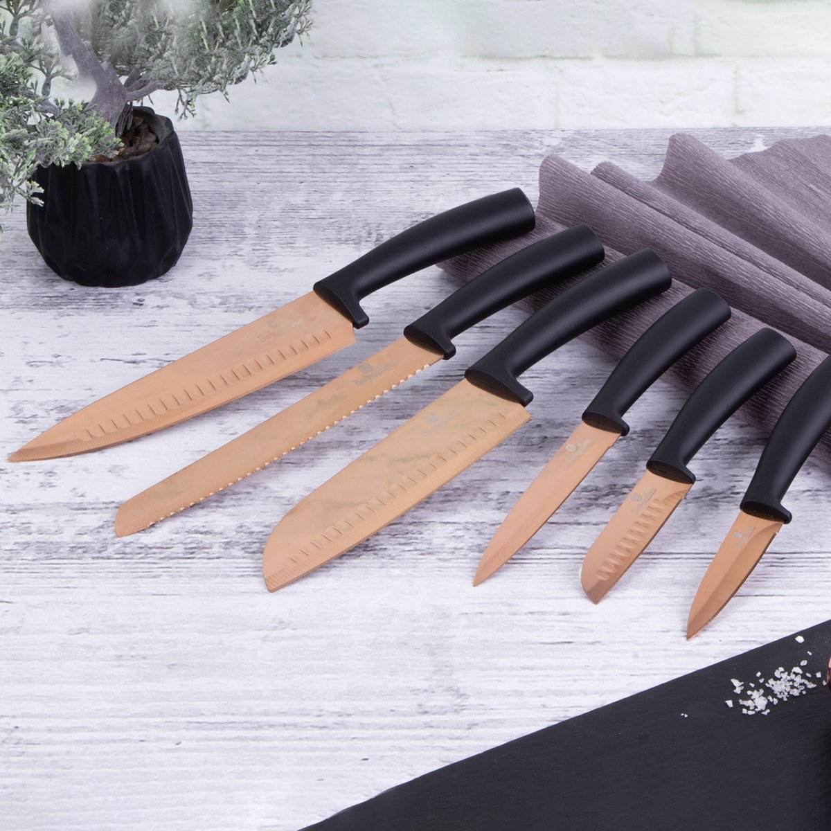 Kit Faqueiro Utensílios de Cozinha Facas Chef Santoku Descascar Escumadeira Espátula Fouet Colher - 5