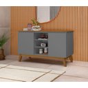 Ver imagem 1 de Aparador Buffet Sala Linhares 120cm com Pés de Madeira Cinza com Nature - Rede Móveis