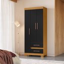 Ver imagem 1 de Guarda-Roupa Solteiro 3 Portas 2 Gavetas com Pés Saint Preto/Carvalho Americano