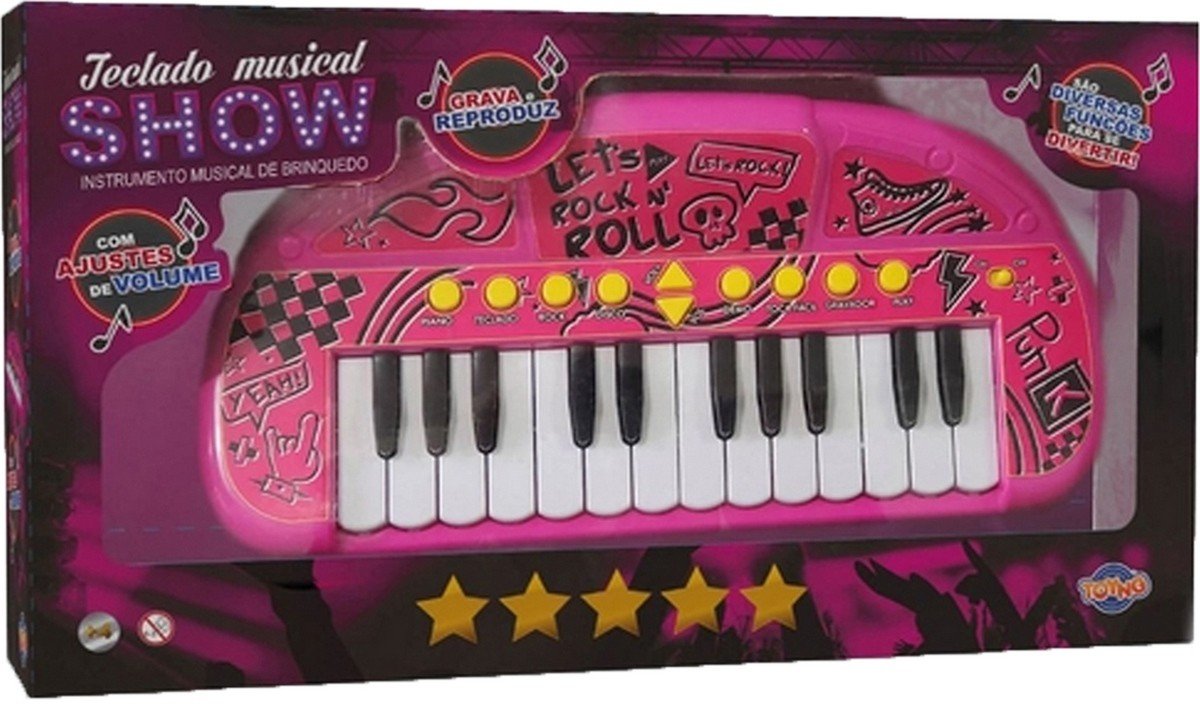 Teclado Musical Infantil - Show - Grava e Reproduz - Rosa - Toyng