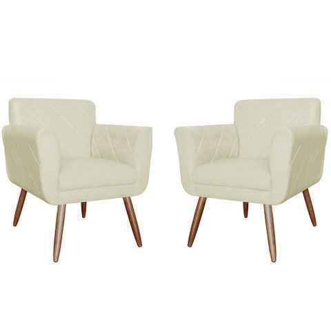 Conjunto 2 Poltronas Cadeiras Isabella Sala de Estar Veludo Bege - Incasa Decor