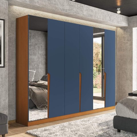 Guarda Roupa Casal 6 Portas e 4 Gavetas com Espelho 240848 Linha Porto Politorno Móveis