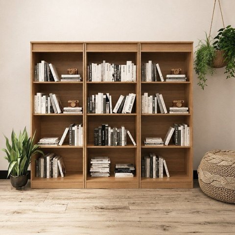Kit 3 Estantes Livreiro 60x160,5cm Laranja/Amendoa