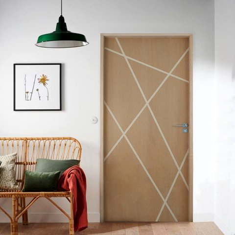 Kit Porta de Madeira Frisada 210x82cm Batente 14cm Fechadura Manual Rodam Portas Abertura Direita