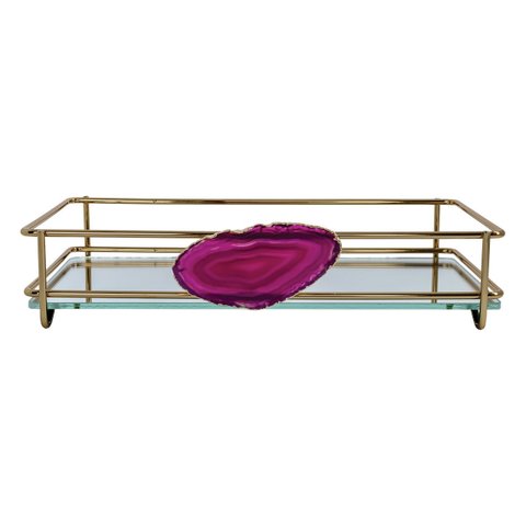 BANDEJA HARA FENCE ÁGATA DOURADA 10X20 CM:Vermelho rosado