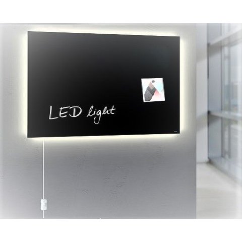 Painel Lousa de Vidro Temperado Preta 100x80cm com Led
