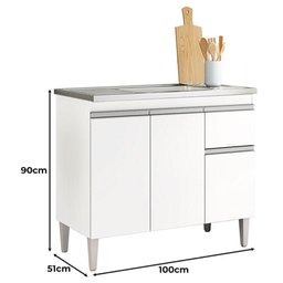 Balcão de Pia Tatiane 100cm Branco Brilho - Ajl - 2