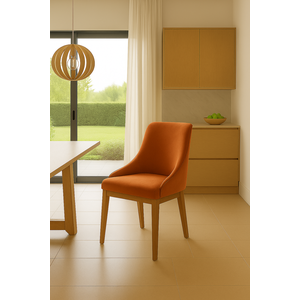 Kit 6 Cadeiras de Jantar Estofada Elisa Anatômica Veludo Terracota Base Madeira Maciça Mel
