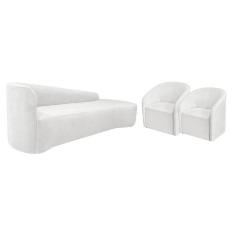 Kit Sofá Curvo França 220cm Ld. e 2 Poltronas Luiza Max Conforto, Bouclé Branco