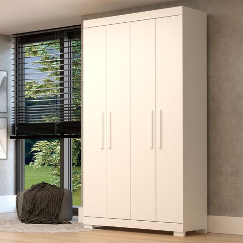 Guarda-Roupa Solteiro 4 Portas 100% MDF 110cm Papoulas Espresso Móveis Branco