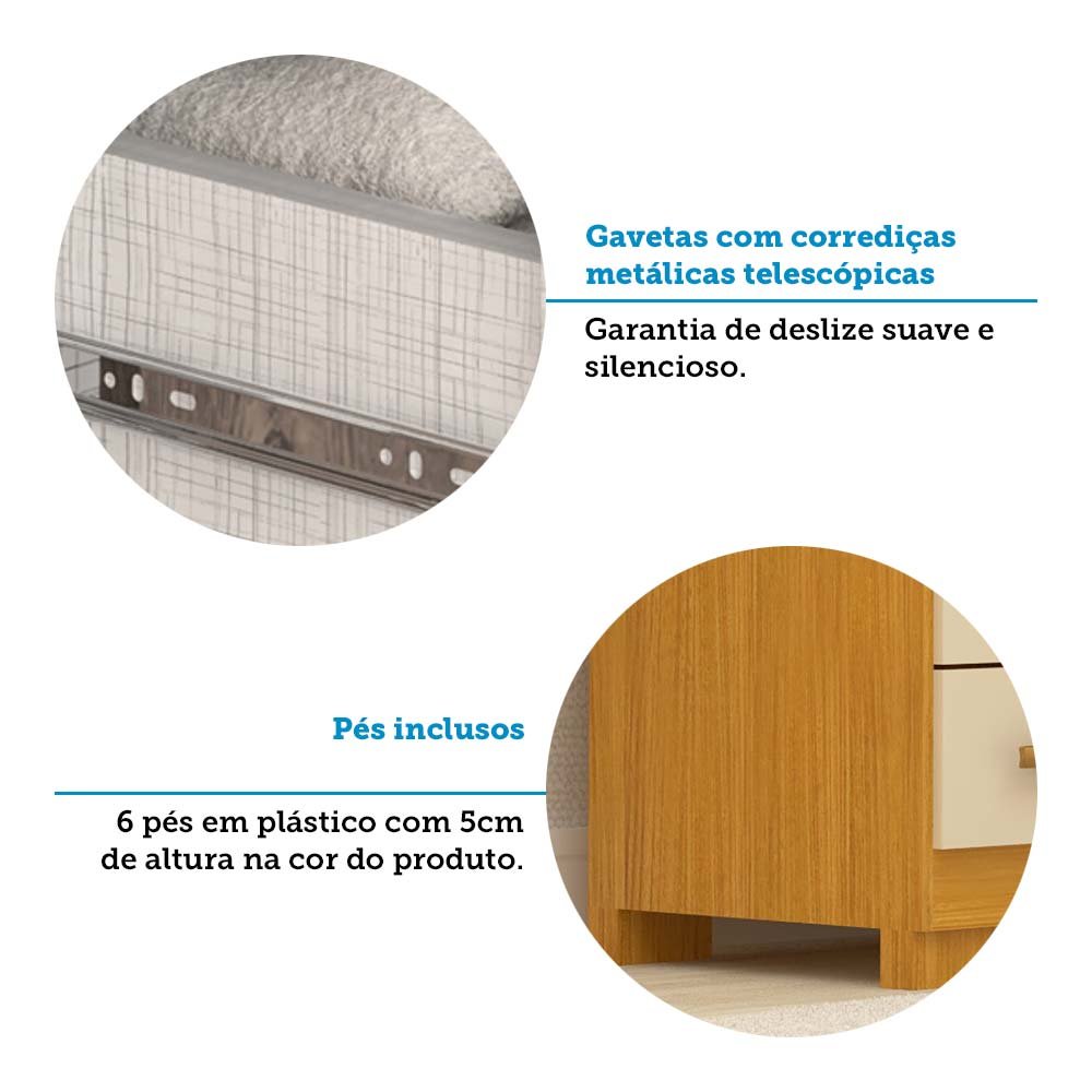 Guarda Roupa Solteiro 110,20cm 2 Portas 4 Gavetas com Espelho 100% Mdf Melissa - 5