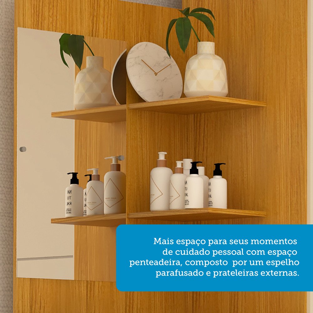 Guarda Roupa Solteiro 110,20cm 2 Portas 4 Gavetas com Espelho 100% Mdf Melissa - 9