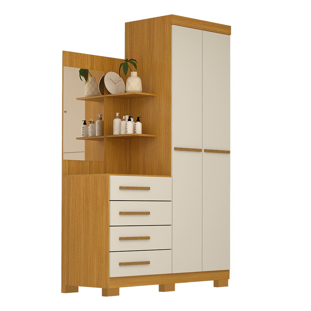 Guarda Roupa Solteiro 110,20cm 2 Portas 4 Gavetas com Espelho 100% Mdf Melissa - 2