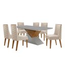 Ver imagem 2 de Mesa Sala de Jantar Aster 180cm e 6 Cadeiras Safira Moderna Veludo Creme/off White/imbuia