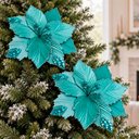 Ver imagem 1 de Flores Artificial Natalina Camurça Azul Enfeite 28cm 12 Peças