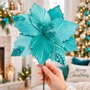 Ver imagem 2 de Flores Artificial Natalina Camurça Azul Enfeite 28cm 12 Peças