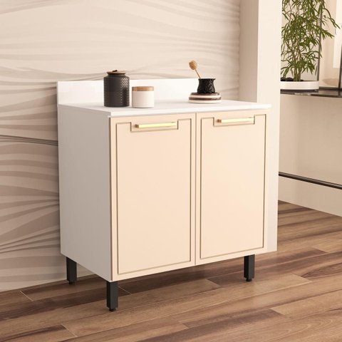 Balcão de Cozinha Amara 80x92,5cm com Prateleira e 2 Portas Branco/Creme 250019