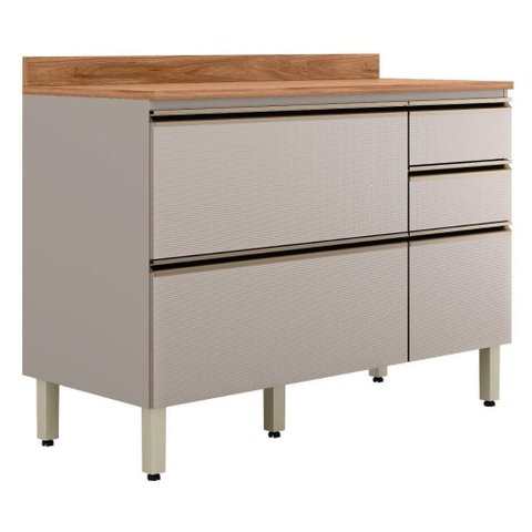 Balcão Pia Proença 120cm 1 Porta e 4 Gavetas Nogueira Touch-nude Prime Tx com Tampo Mdf - Demartê