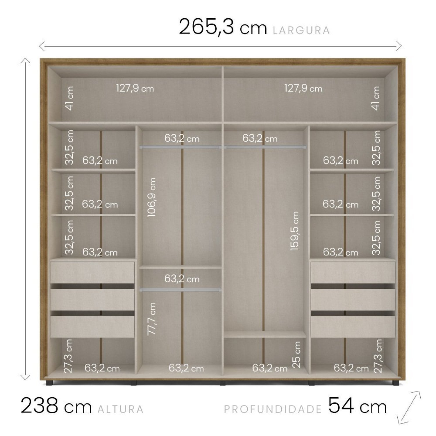 Guarda Roupa Casal 2 Portas 6 Gavetas Coimbra Flex Color - 4