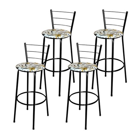 Conjunto 4 Banquetas Alta Preta Para Cozinha:Floral Orquídea