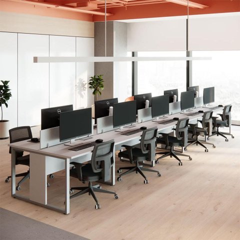Plataforma de Trabalho 6,00 m para 10 Pessoas com Caixas de Tomadas e Divisórias Estilo Industrial