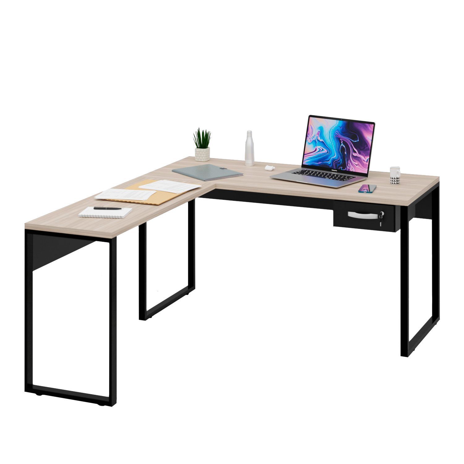 Mesa de Canto em L Escrivaninha com 1 Gaveta Industrial 150x150cm - 2