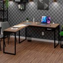 Ver imagem 1 de Mesa de Canto em L Escrivaninha com 1 Gaveta 150cm Industrial Nogal Marrom