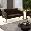 Ver imagem 3 de Sofá Namoradeira Base Industrial Alta Dourado Marisa Suede D03 - D\'rossi Cor Marrom
