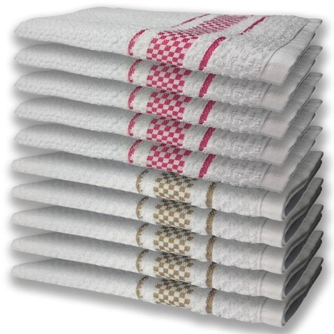 10 Panos de Prato Atoalhado Felpudo Premium 5 Rosa 5 Marrom