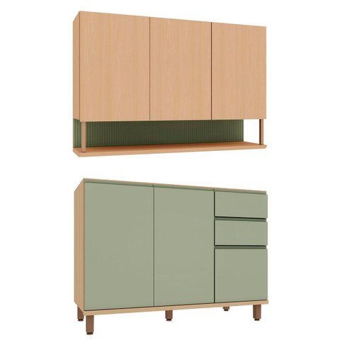 Kit Armário Aéreo e Balcão de Pia 100% MDF 120 cm Lótus Carvalho