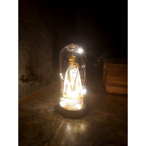Luminária Imagem Nossa Senhora De Nazaré Mãe De Jesus Redoma e Luzes de LED Branco Quente Amor Lindo