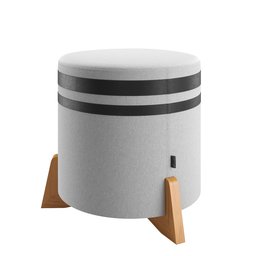 Puff Elegance:couro Preto / Linho Cinza - 2