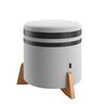 Puff Elegance:couro Preto / Linho Cinza - 2