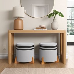 Puff Elegance:couro Preto / Linho Cinza - 3
