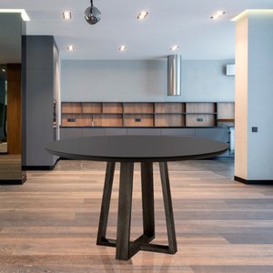 Mesa de Jantar Redonda Natalle Com Tampo Preto de Vidro 100cm - Móveis Mix