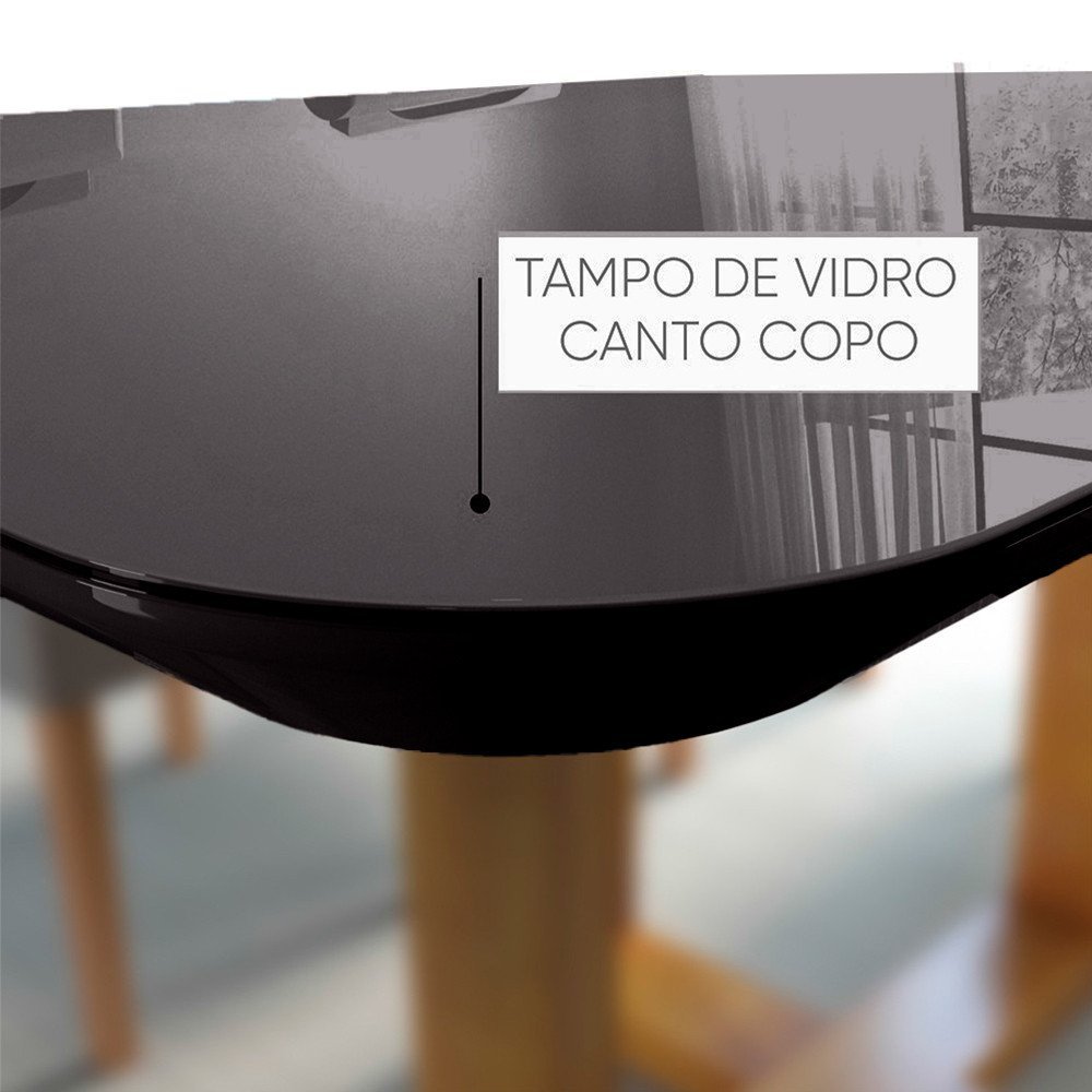 Mesa de Jantar Redonda Natalle Com Tampo Preto de Vidro 100cm - Móveis Mix - 4