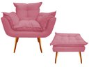Ver imagem 1 de Kit Poltrona + Puff Decorativo Opala Suede Rosa Pés Madeira Ms Decor