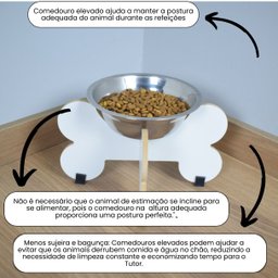 Comedouro Elevado Gato Cachorro Pet Mdf Modelo Osso:15cm/inox - 3