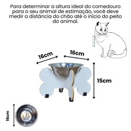 Comedouro Elevado Gato Cachorro Pet Mdf Modelo Osso:15cm/inox - 2