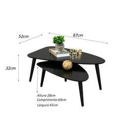 Mesa de Centro Sala Estar Decorativa Sofá Canto Escritório: Preta - 6
