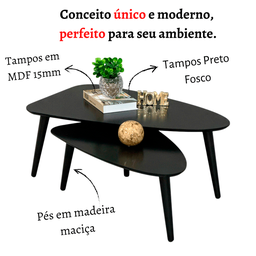Mesa de Centro Sala Estar Decorativa Sofá Canto Escritório: Preta - 5