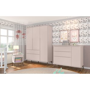 Jogo de Quarto Para Bebê Completo Melinda com Roupeiro e Cômoda