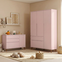 Ver imagem 1 de Quarto Infantil Guarda-Roupa 3 Portas e Cômoda 3 Gavetas Retrô 100% MDF Melinda Rosê