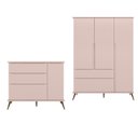 Ver imagem 2 de Quarto Infantil Guarda-Roupa 3 Portas e Cômoda 3 Gavetas Retrô 100% MDF Melinda Rosê
